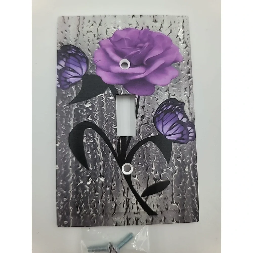 1-Gang Single Toggle Light Switch Wall Plate Decor Cover Purple‎ Rose Butterfly